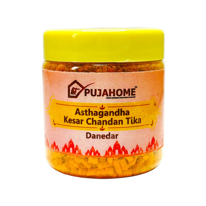 Pujahome Premium Chandan Tika Danedar Combo | Pack Of 4 X 100Gram | Red, White, Yellow and Kesar