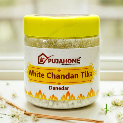 Pujahome Premium White Chandan Tika Danedar 100 Gram Box