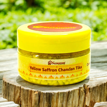 Pujahome Premium Yellow Saffron Chandan Tika Danedar 50 Gram Box