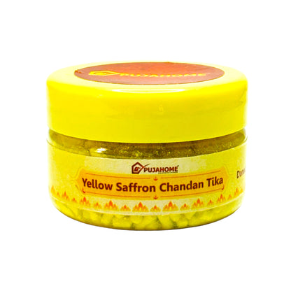 Pujahome Premium Yellow Saffron Chandan Tika Danedar 50 Gram Box