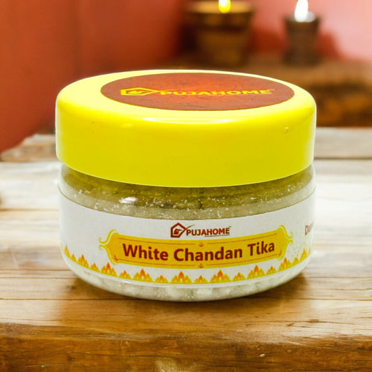 Pujahome Premium White Chandan Tika Danedar 50 Gram Box