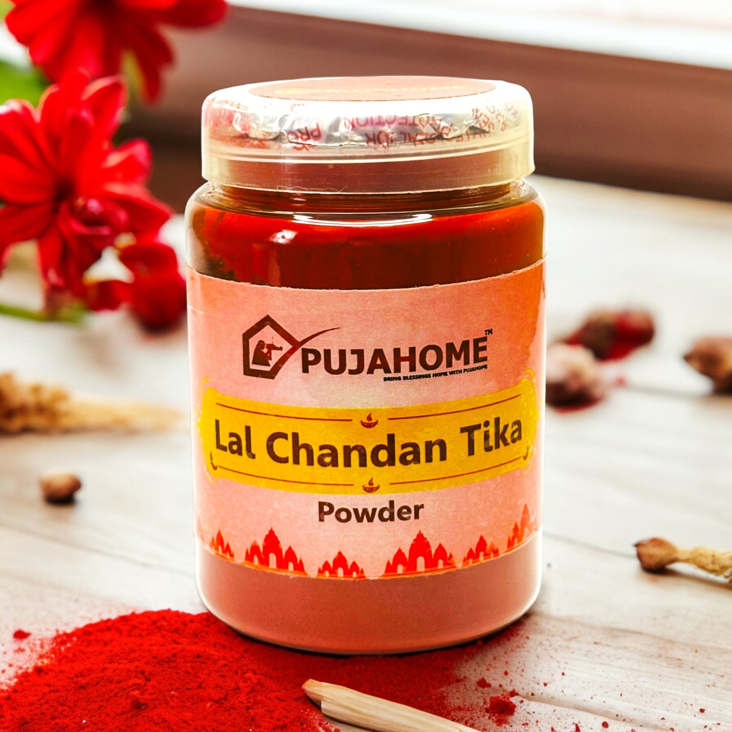 Pujahome Premium Chandan Tika Powder Combo | Pack Of 4 X 100Gram | Red, White, Yellow and Kesar