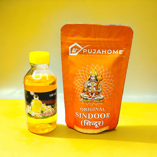 Pujahome Hanumanji Chola Original Sindoor and Chameli/Jasmine Oil for Pooja (100 ml Oil + 100 gm Sindoor)