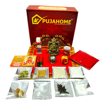 Pujahome Ganesh Puja Samagri Kit for Ganesh Chaturthi With Mitti(Clay) Ganesh Murti(17 items)