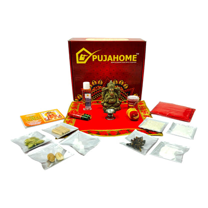 Pujahome Ganesh Puja Samagri Kit for Ganesh Chaturthi With Mitti(Clay) Ganesh Murti(17 items)