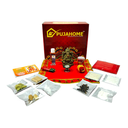 Pujahome Ganesh Puja Samagri Kit for Ganesh Chaturthi With Mitti(Clay) Ganesh Murti(17 items)