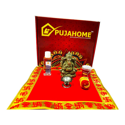 Pujahome Ganesh Puja Samagri Kit for Ganesh Chaturthi With Mitti(Clay) Ganesh Murti(17 items)