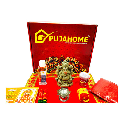 Pujahome Ganesh Puja Samagri Kit for Ganesh Chaturthi With Mitti(Clay) Ganesh Murti(17 items)