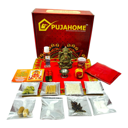 Pujahome Ganesh Puja Samagri Kit for Ganesh Chaturthi With Mitti(Clay) Ganesh Murti(17 items)