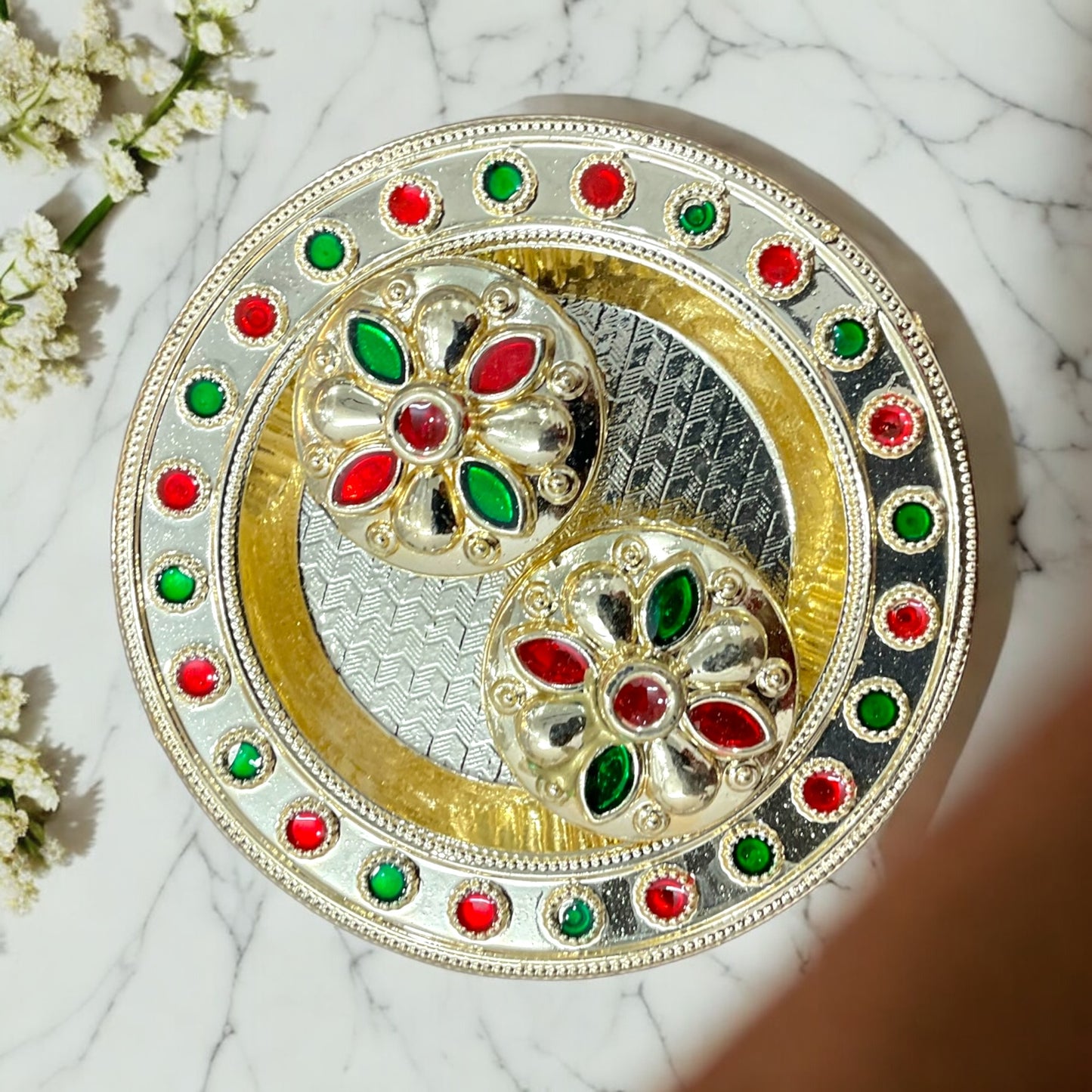 Pujahome Round Thali For Pooja Haldi Kumkum Holder/Plate