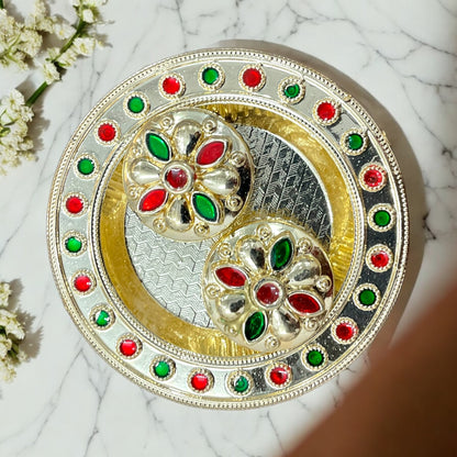 Pujahome Round Thali For Pooja Haldi Kumkum Holder/Plate