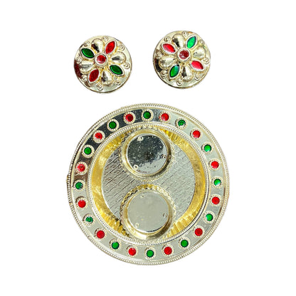 Pujahome Round Thali For Pooja Haldi Kumkum Holder/Plate