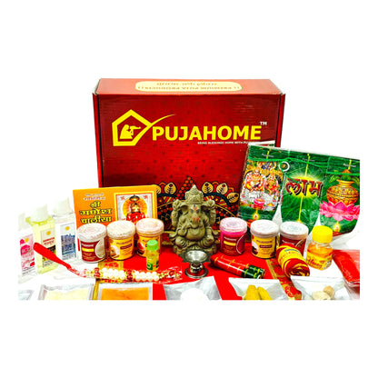 Pujahome Ganesh Puja Samagri Kit for Ganesh Chaturthi With Mitti(Clay) Ganesh Murti(42 items)