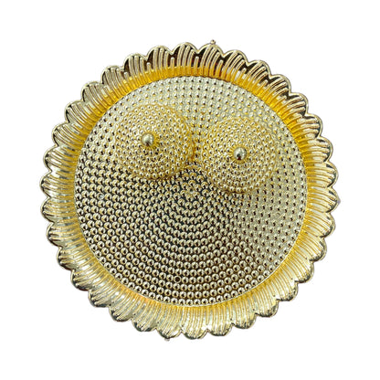 Pujahome Round Gold Kankavathi Plate for Puja With Kumkum and Rice Holder