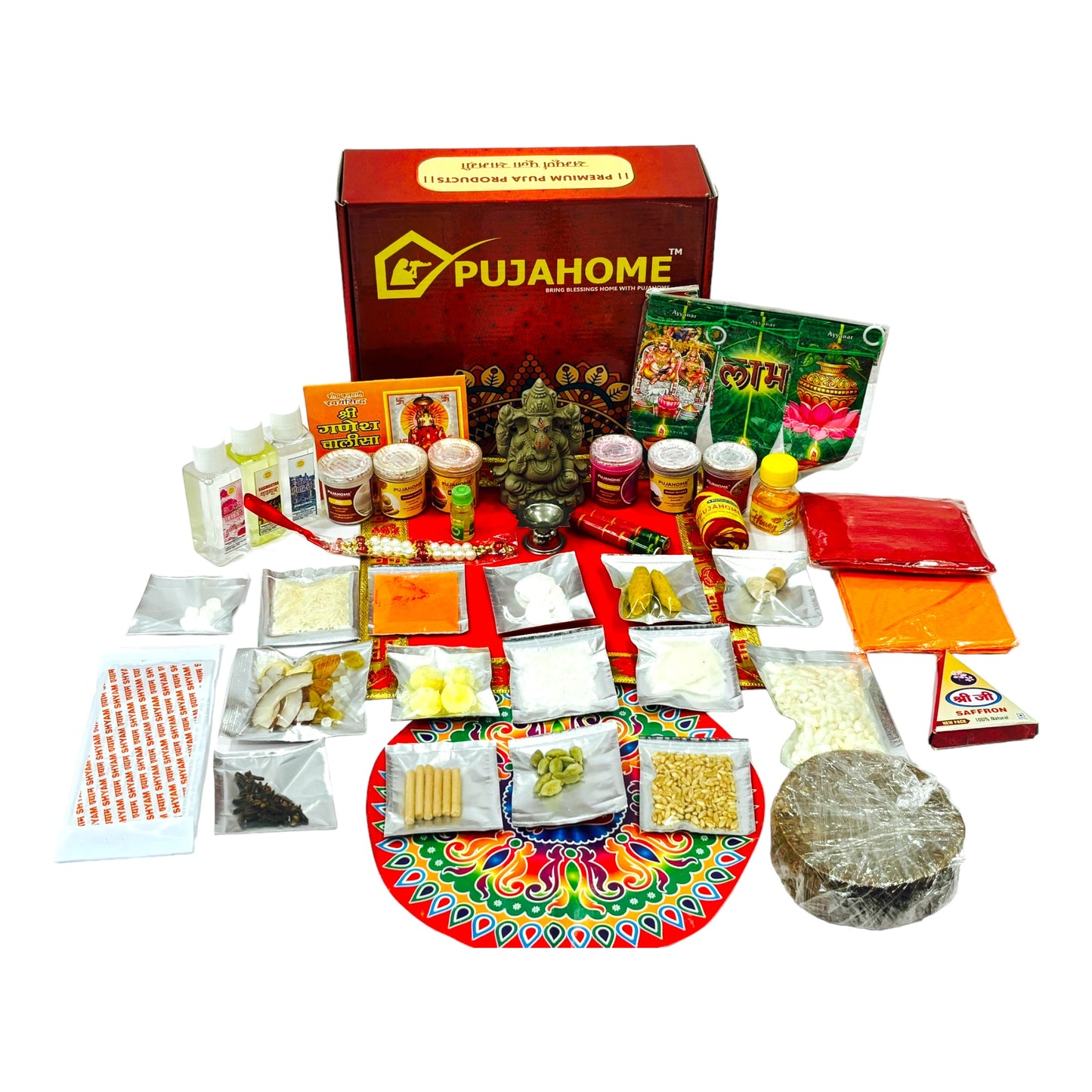 Pujahome Ganesh Puja Samagri Kit for Ganesh Chaturthi With Mitti(Clay) Ganesh Murti(42 items)