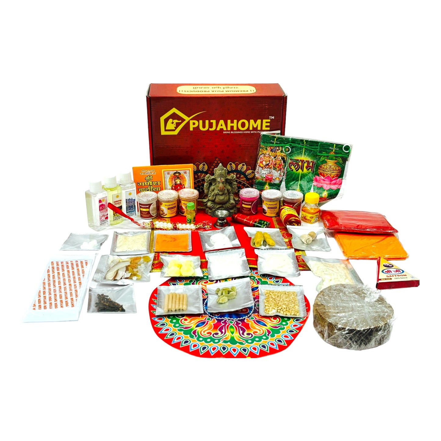 Pujahome Ganesh Puja Samagri Kit for Ganesh Chaturthi With Mitti(Clay) Ganesh Murti(42 items)