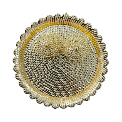 Pujahome Round Gold Kankavathi Plate for Puja With Kumkum and Rice Holder