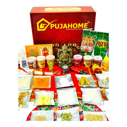 Pujahome Ganesh Puja Samagri Kit for Ganesh Chaturthi With Mitti(Clay) Ganesh Murti(42 items)