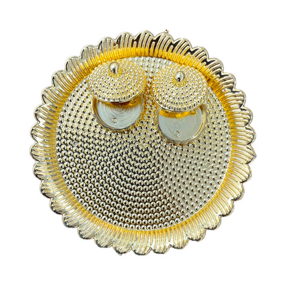 Pujahome Round Gold Kankavathi Plate for Puja With Kumkum and Rice Holder