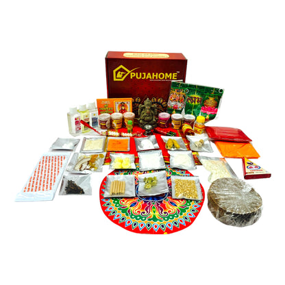 Pujahome Ganesh Puja Samagri Kit for Ganesh Chaturthi With Mitti(Clay) Ganesh Murti(42 items)