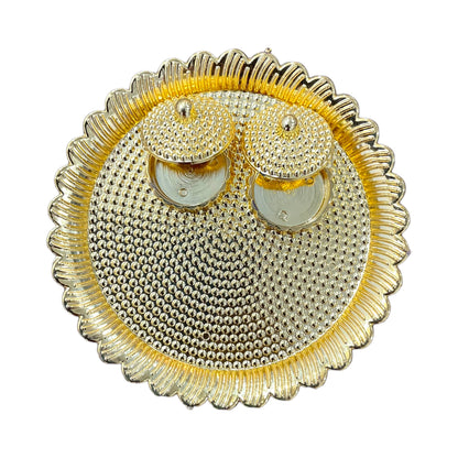 Pujahome Round Gold Kankavathi Plate for Puja With Kumkum and Rice Holder