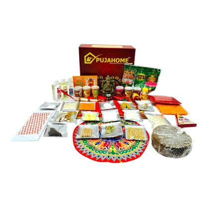 Pujahome Ganesh Puja Samagri Kit for Ganesh Chaturthi With Mitti(Clay) Ganesh Murti(42 items)