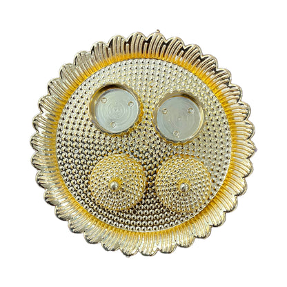 Pujahome Round Gold Kankavathi Plate for Puja With Kumkum and Rice Holder