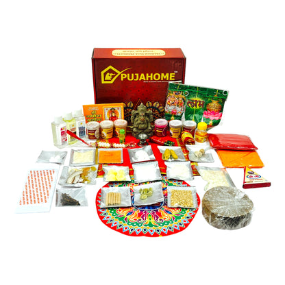 Pujahome Ganesh Puja Samagri Kit for Ganesh Chaturthi With Mitti(Clay) Ganesh Murti(42 items)