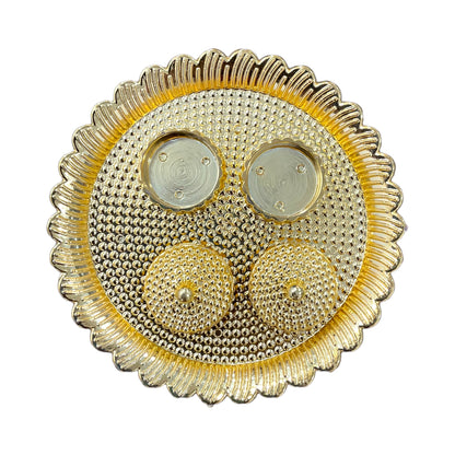 Pujahome Round Gold Kankavathi Plate for Puja With Kumkum and Rice Holder