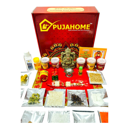 Pujahome Ganesh Puja Samagri Kit for Ganesh Chaturthi With Mitti(Clay) Ganesh Murti(32 items)