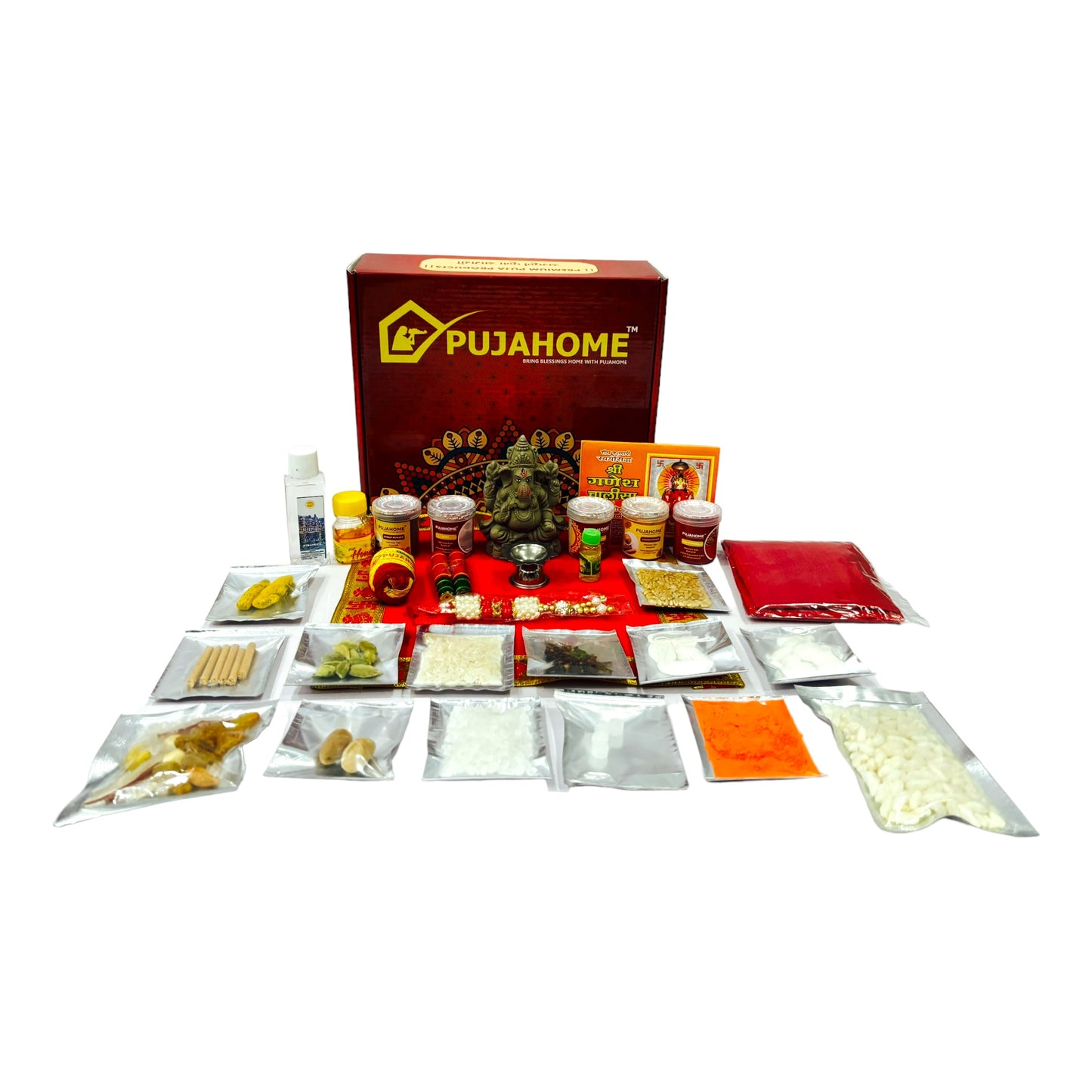 Pujahome Ganesh Puja Samagri Kit for Ganesh Chaturthi With Mitti(Clay) Ganesh Murti(32 items)