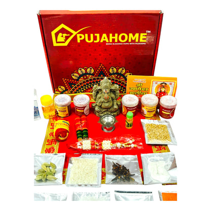 Pujahome Ganesh Puja Samagri Kit for Ganesh Chaturthi With Mitti(Clay) Ganesh Murti(32 items)