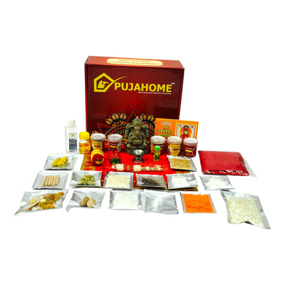 Pujahome Ganesh Puja Samagri Kit for Ganesh Chaturthi With Mitti(Clay) Ganesh Murti(32 items)