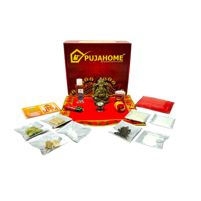 Pujahome Ganesh Puja Samagri Kit for Ganesh Chaturthi With Mitti(Clay) Ganesh Murti(17 items)