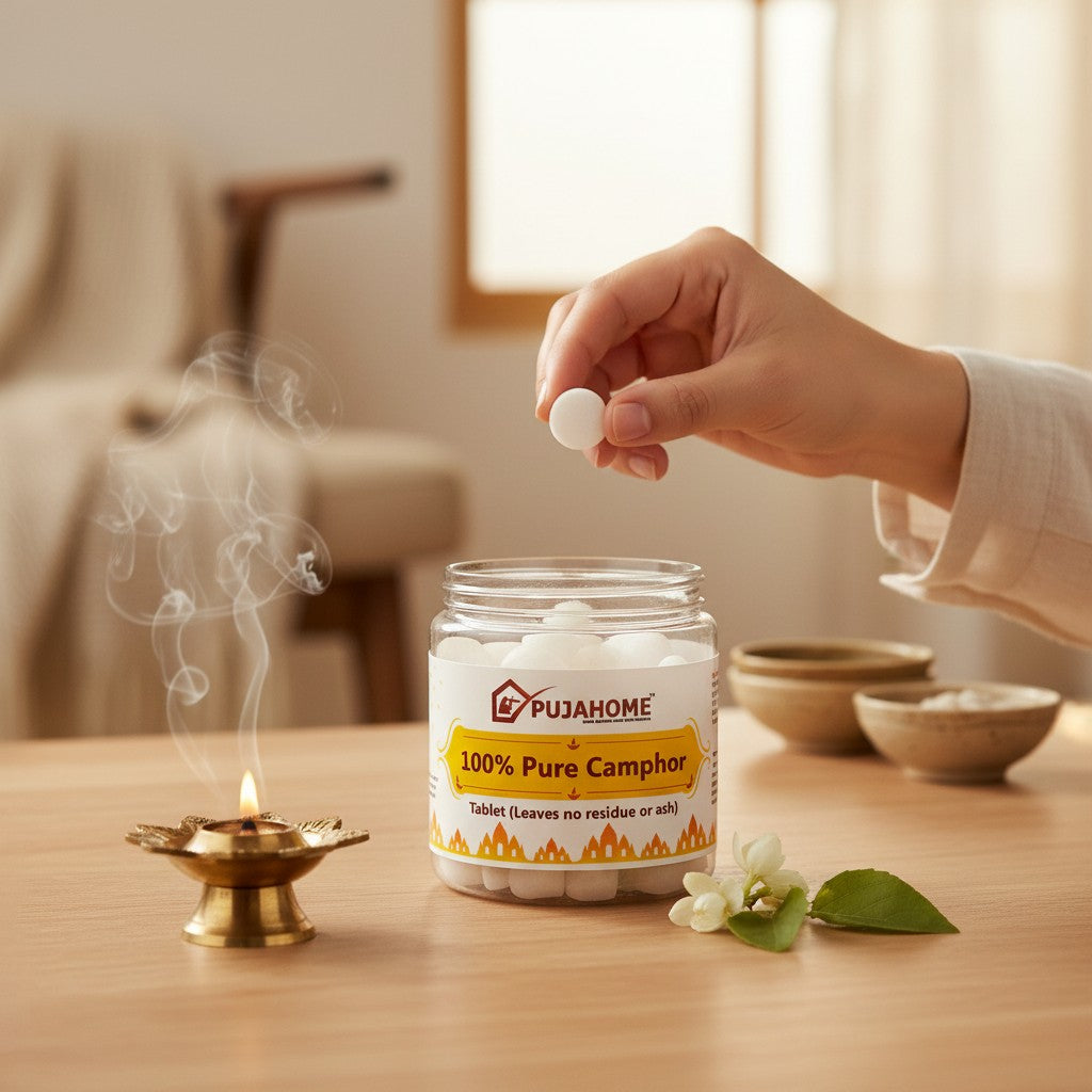 Pujahome 100% Pure Premium Camphor Tablets (Kapur / Kapoor / Kapooram) – 50g × 4 Packs