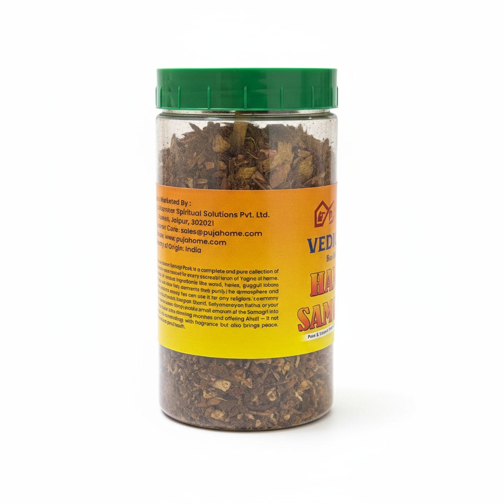 Pujahome 100% Pure and Natural | Mixture of Various Dried Herbal Roots and Leaves for Vedic Yagya Pujan 400 Gram Jar (Pack of 2)