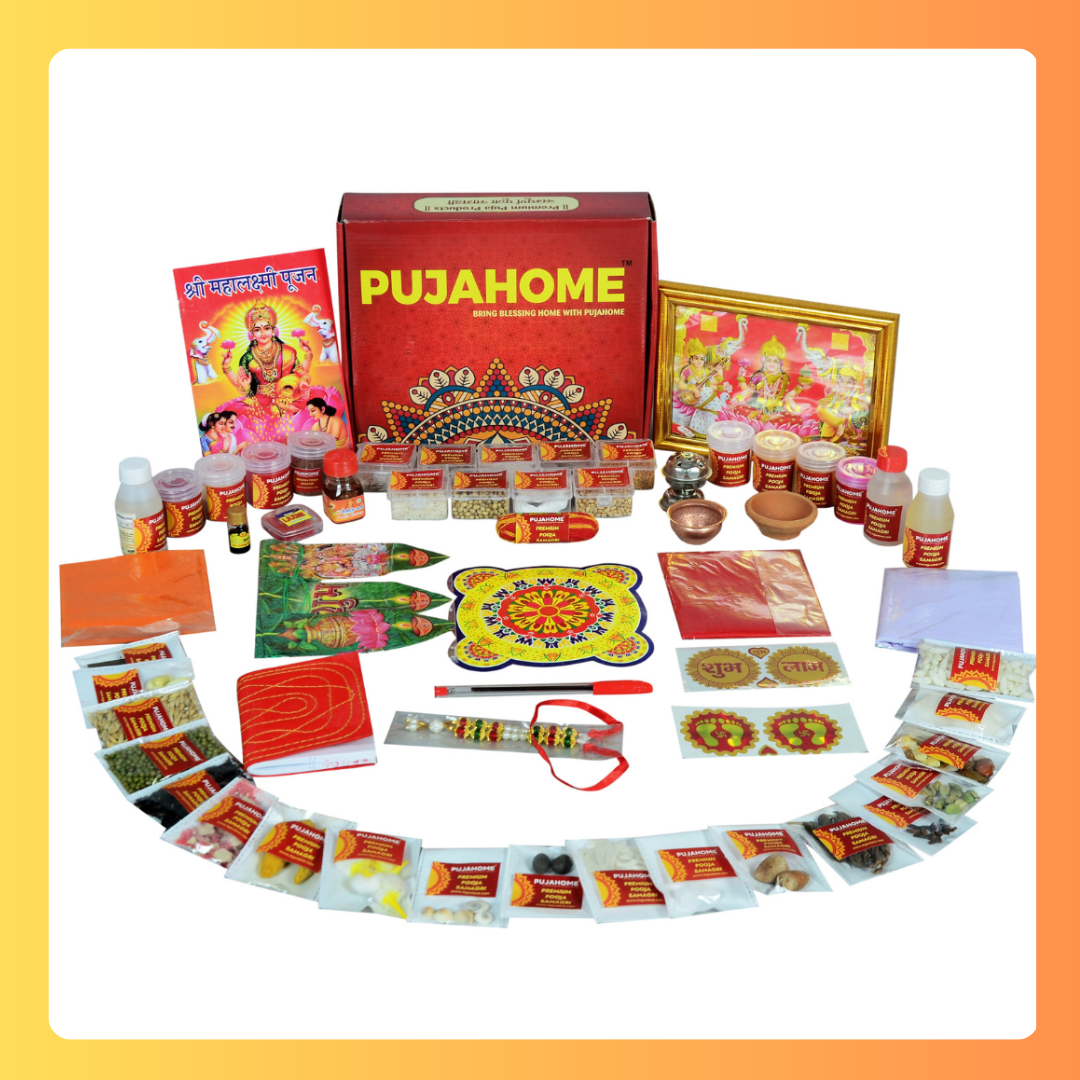 Pujahome Diwali Puja Samagri Kit for Mahalakshmi Pujan (57+ Items) with Detailed Puja Vidhi