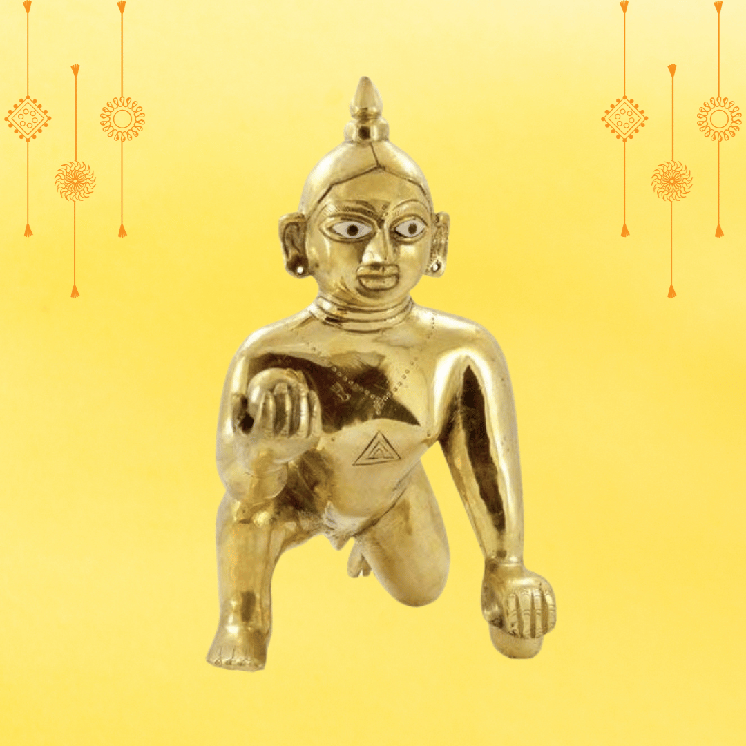 पूजाहोम लड्डू गोपाल की मूर्ति/बाल गोपाल/ठाकुर जी शुद्ध पीतल की मूर्ति/मूर्ति, वृन्दावन में निर्मित - आकार 1
