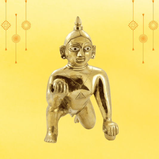 Pujahome Laddu Gopal Idol/Bal Gopal/Thakur Ji Pure Brass Idol/Murti Made in Vrindavan - Size 2