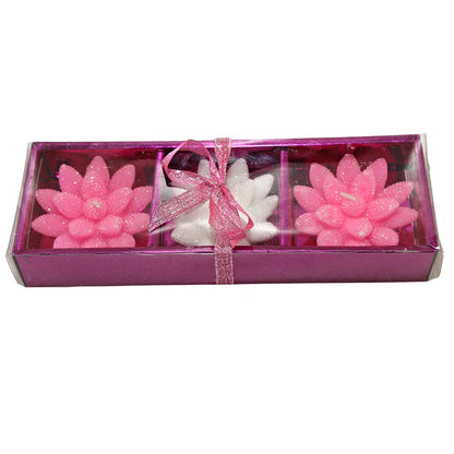 Pujahome Multicolor Floating Flower Candles, Set of 3 (Pink)