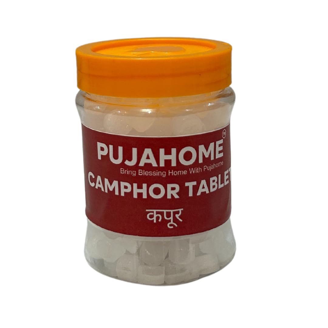 Pujahome Premium Camphor Tablets | Kapur | Kapoor | Kapooram Tablets for Puja, Aarti, Havan, Meditation, Yoga Kapoor Dani, Diffuser, Air Purifier (50gram x 2)