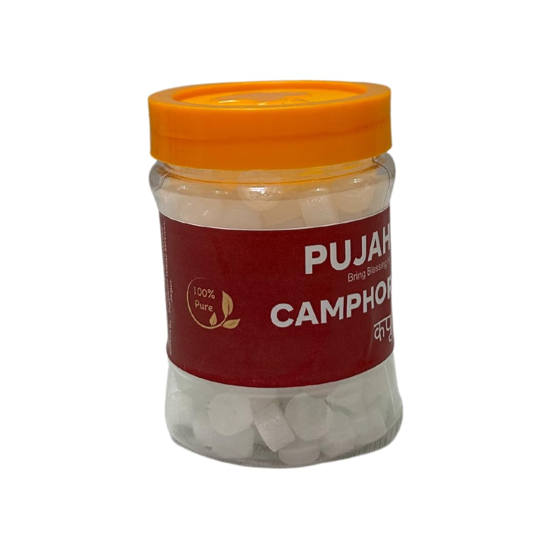 Pujahome Premium Camphor Tablets | Kapur | Kapoor | Kapooram Tablets for Puja, Aarti, Havan, Meditation, Yoga Kapoor Dani, Diffuser, Air Purifier (100g)