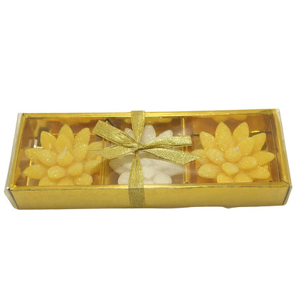 Pujahome Multicolor Flower Candles, Set of 3 (Yellow)