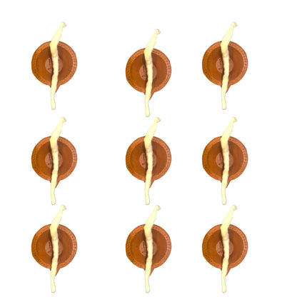 Pujahome Satiya Mitti Diya for Diwali, Satiya Diya with Lambi Batti (9 Pieces Diya with Batti)