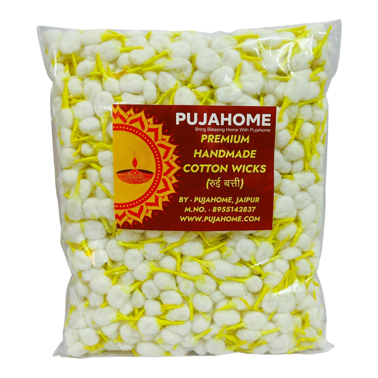 Pujahome Round Cotton Wicks for Diya, GOL Batti for Puja with Chandan Tip Pack of 2100 Pieces