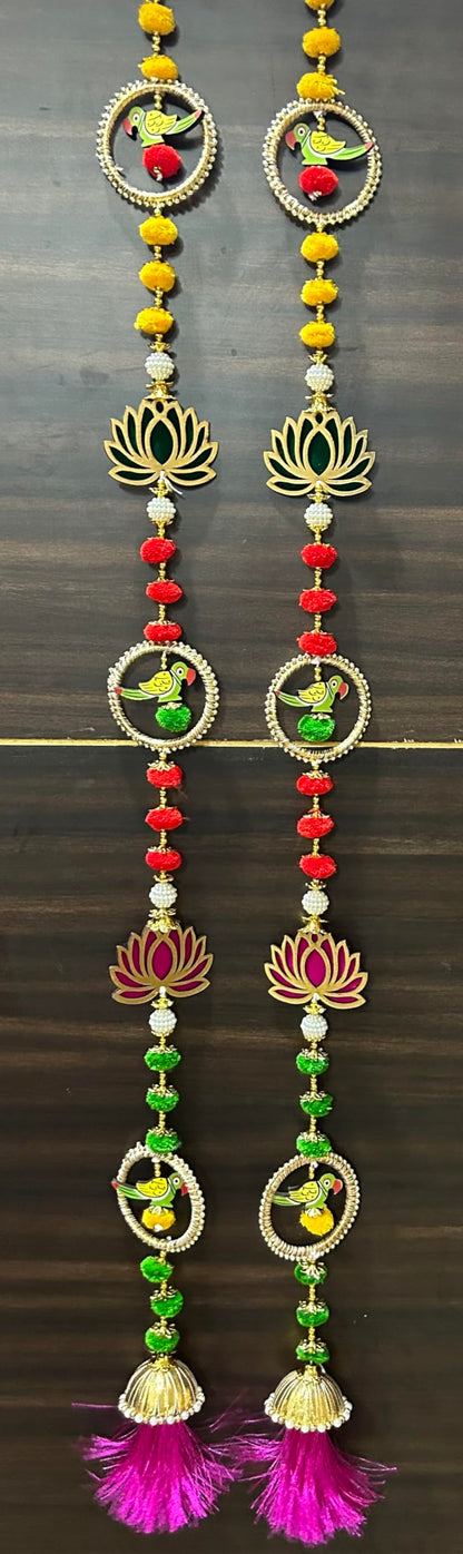 Pujahome Traditional Latkan Parrot Moti Door latkan Toran Multi Mix Colour for Home D?cor, Bandhanwal for Home D?cor Set of 2
