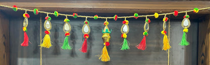 Pujahome Latest Traditional Multi Zula Pearl, Mirror Work Plastic Beads Handmade Door Hanging Toran Bandarwal for Home Door Latest Diwali Fancy Traditional mandir Decoration Item