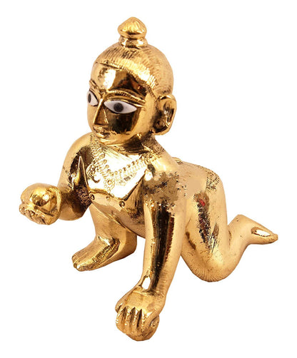 Pujahome Laddu Gopal Idol/Bal Gopal/Thakur Ji Pure Brass Idol/Murti Made in Vrindavan - Size 2
