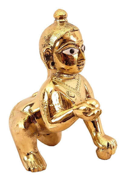 Pujahome Laddu Gopal Idol/Bal Gopal/Thakur Ji Pure Brass Idol/Murti Made in Vrindavan - Size 3