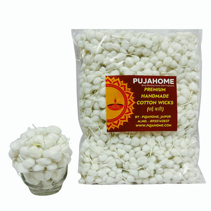 Pujahome Premium Round Cotton Wicks (Phool GOL Batti) for Diya - 2100 Pieces, Ideal for Puja & Rituals (White)